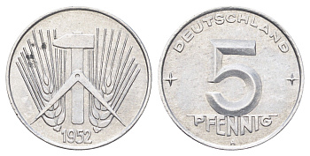 ГДР 5 пфеннигов 1952 A KM 6 алюминий 4697-613