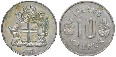Исландия 10 крон 1978 KM 15 медно-никель 4607-125