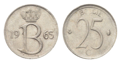 Бельгия 25 сантимов 1965 Belgie, Бодуэн I (1951-1993) KM 154 медно-никель 4705-344