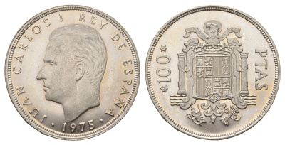 Испания 100 песет 1975 (76) год-тип, M, Хуан Карлос I (1975-2014) KM 810 медно-никель UNC 4168-524