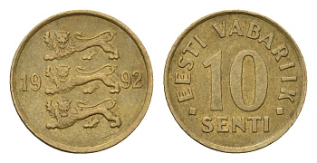 Эстония 10 сентов 1992 KM 22 латунь 4696-128
