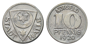Галле-ан-дер-Заале 10 пфеннигов 1920 Funck 187.1, Men05 10324.1 железо 4708-1023