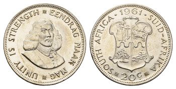ЮАР 20 центов 1961 Ян ван Рибек KM 61 серебро 1525-1042