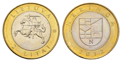 Литва 2 лита 2012 Курорты Литвы - Неринга KM 185.1 биметалл UNC 4695-445