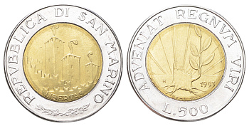 Сан-Марино 500 лир 1993 KM 301 биметалл UNC 186-554