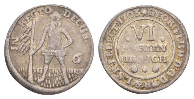 Брауншвейг-Каленберг-Ганновер 6 мариенгрошей 1703 дикарь, Георг I (1698-1727), из коллекции Ричарда Б. Смита KM 11, Welter 2179 серебро 1525-414