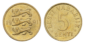 Эстония 5 сентов 1991 KM 21 латунь UNC 4694-1249