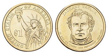 США 1 доллар 2009 P, серия президенты США, Закари Тейлор (1849-1850) KM 453 медь с марганцево-латунным покрытием UNC 4707-552