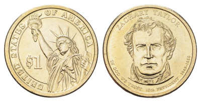 США 1 доллар 2009 P, серия президенты США, Закари Тейлор (1849-1850) KM 453 медь с марганцево-латунным покрытием UNC 4707-552