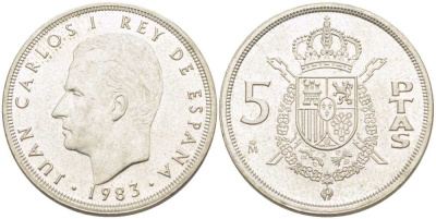 Испания 5 песет 1983 Хуан Карлос I (1975-2014) KM 823 медно-никель 213-156