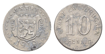 Цвайбрюккен 10 пфеннигов 1919 Funck 630.2, Men05 28182.3, Men18 35439.3 железо 4708-964