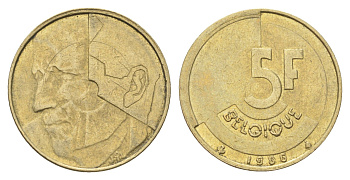 Бельгия 5 франков 1986 Belgique, Бодуэн I (1951-1993) KM 163 медь алюминий никель 4706-214