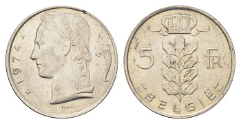 Бельгия 5 франков 1974 Belgie, Бодуэн I (1951-1993) KM 135 медно-никель 4704-1125