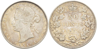 Канада 50 центов 1871 Виктория (1837-1901) KM 6 серебро 1519-1213