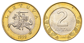 Литва 2 лита 1999 KM 112 биметалл UNC 4364-2446